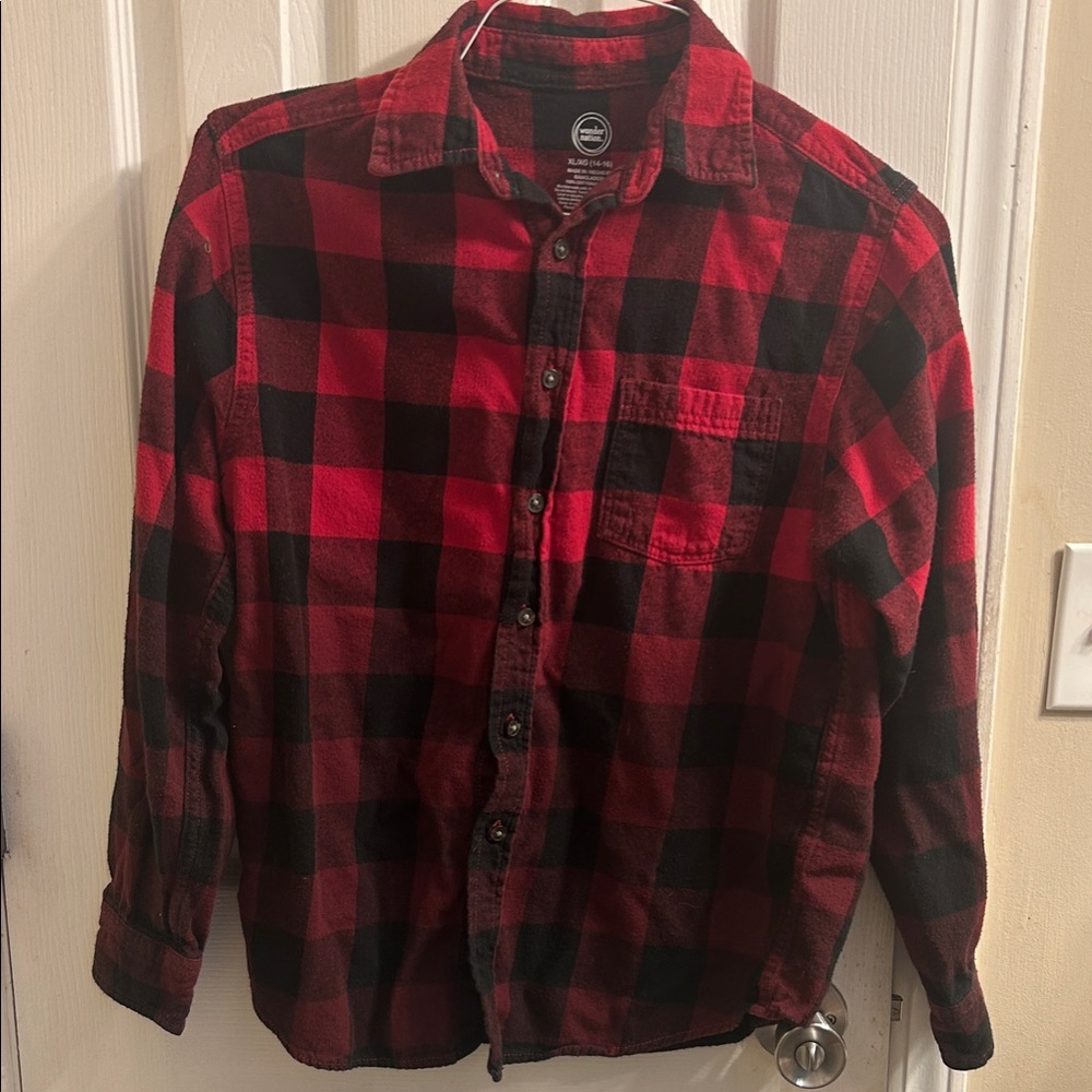 Boy's Red and Black Plaid Shirt